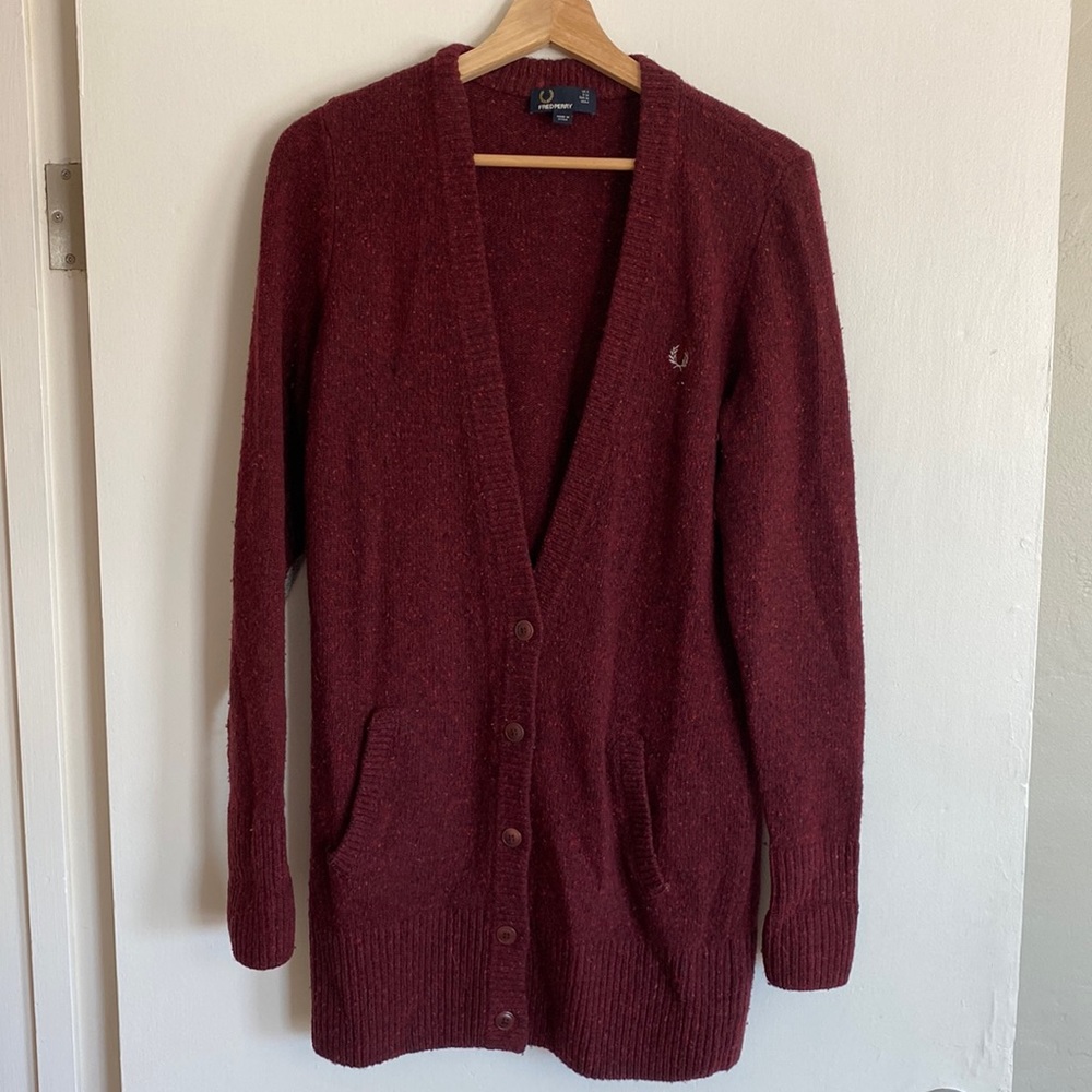 Fred Perry Oversized Knit Maroon Cardigan